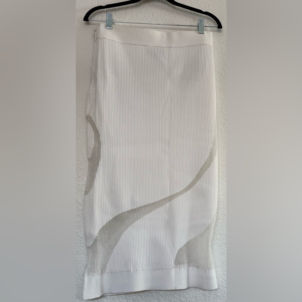 Herve Leger Ivory with See Through Swirl Design Pencil Skirt Size L